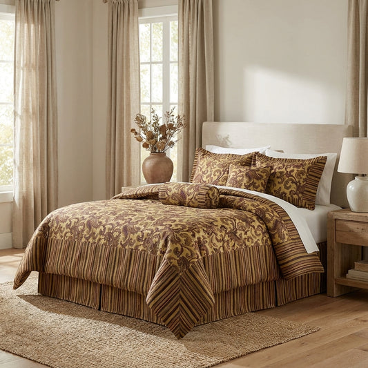 Burgundy & Brown Paisley Polyester Comforter Set with Zipper Cover