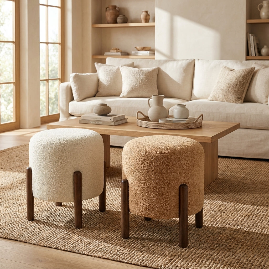 Plush Boucle Drum Ottoman, Choose Your Color