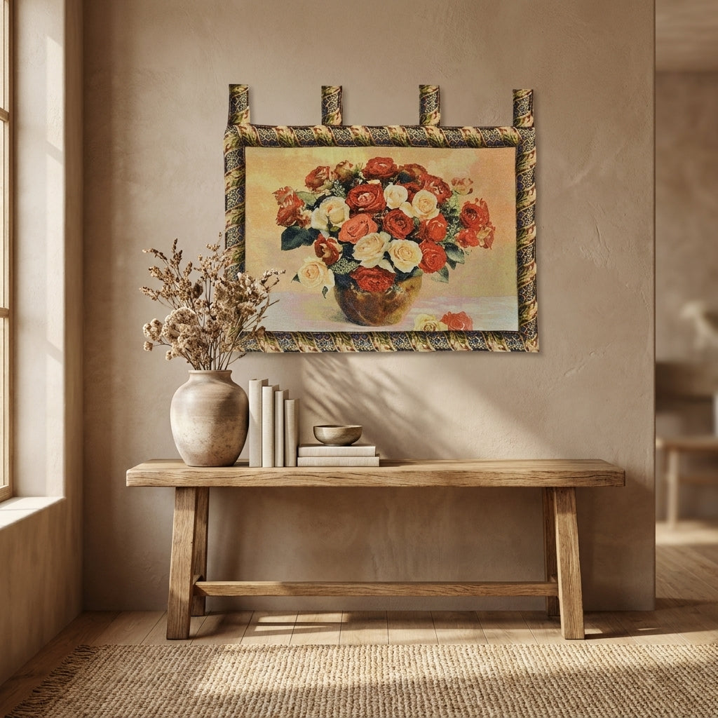 Cotton Blend Jacquard Rose Tapestry Wall Hanging