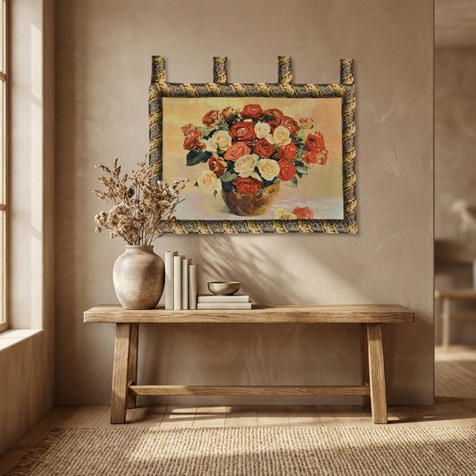 Cotton Blend Jacquard Rose Tapestry Wall Hanging