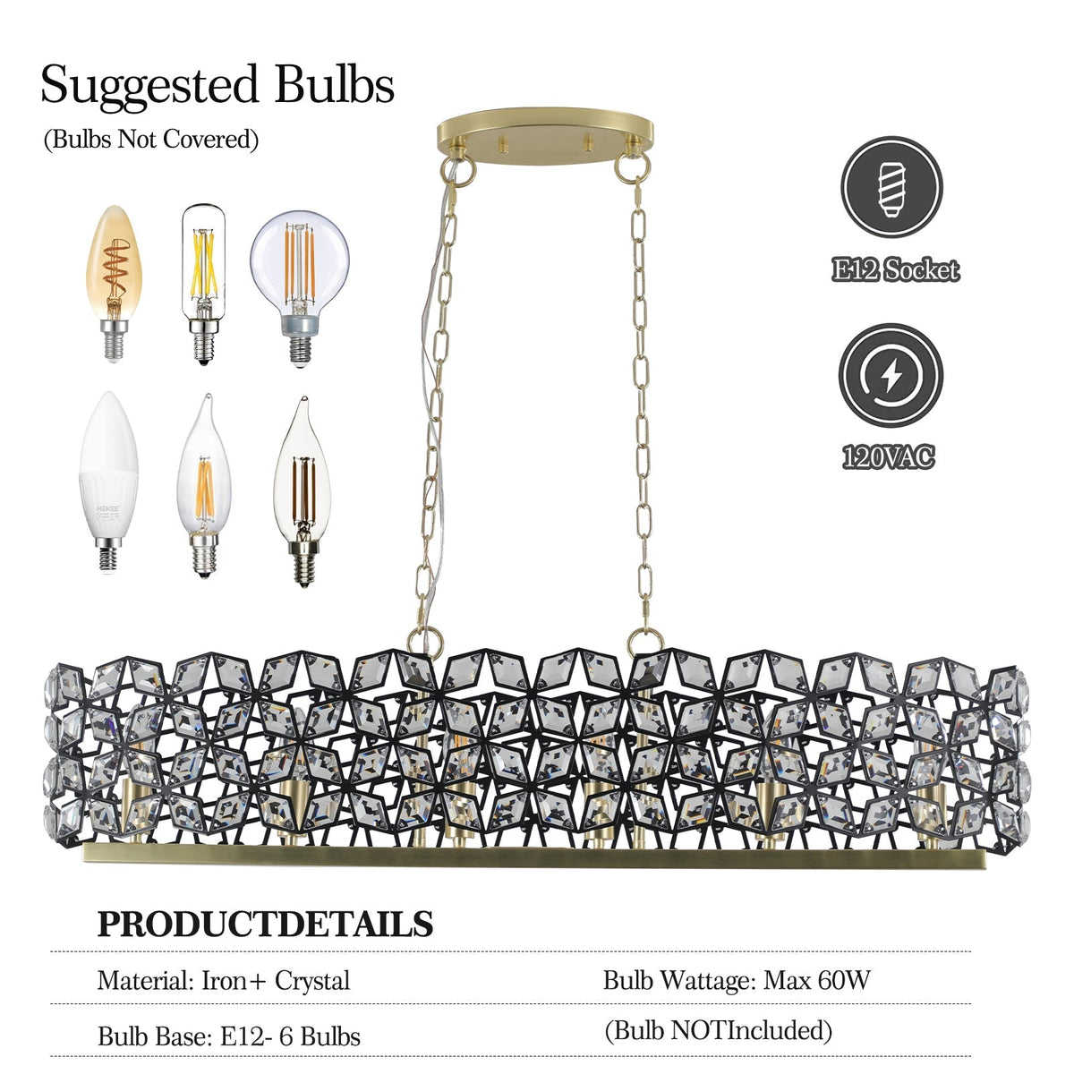 39" Contemporary Crystal Pendant Chandelier with K9 Crystal - Black & Gold