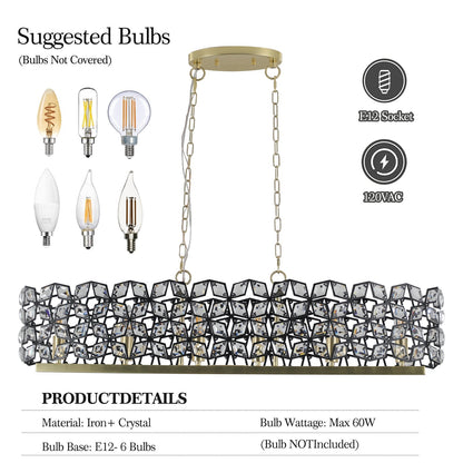 39" Contemporary Crystal Pendant Chandelier with K9 Crystal - Black & Gold