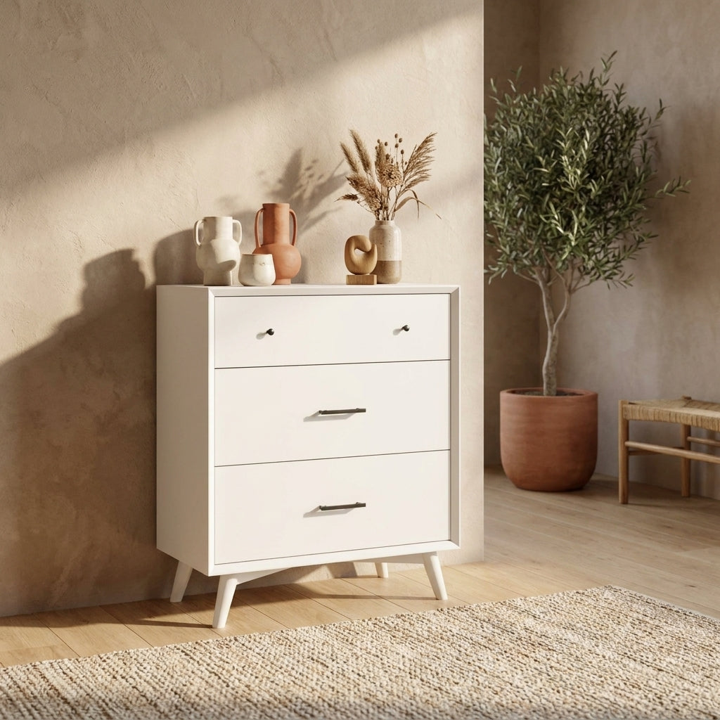 Matte White Small Accent Chest, 5 Drawers