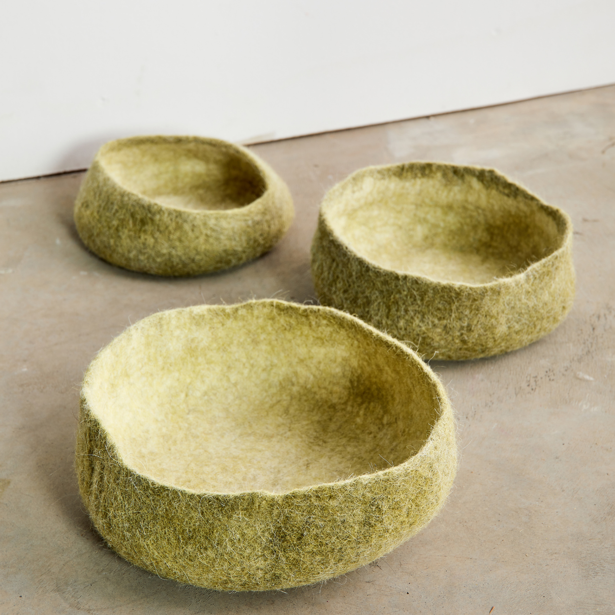 Olive Green Hand-Felted Wool Nesting Bowls