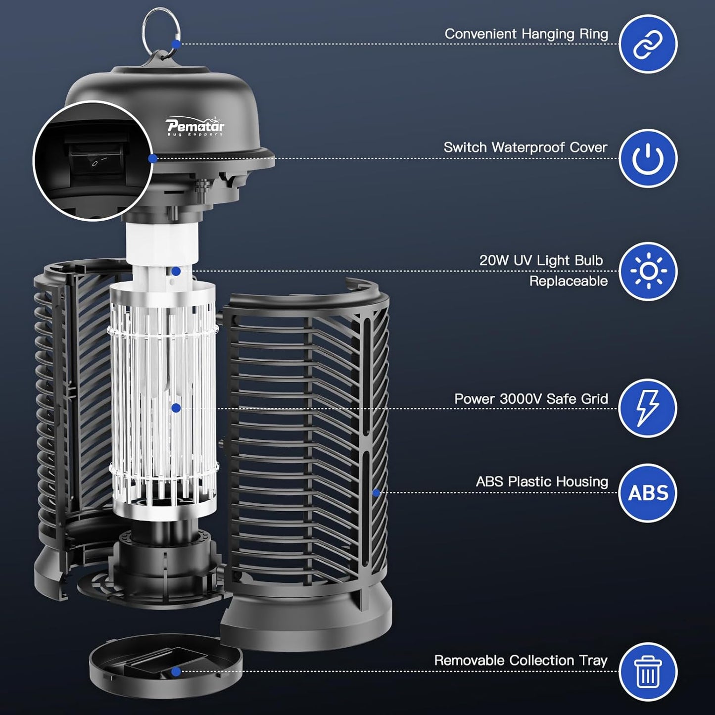 Bug Zapper Outdoor Electric, 4200V/20W High Power Voltage Mosquito Zapper, IPX4 Waterproof Fly Traps, Fly Zapper for Camping, Backyard, Patio and Garden