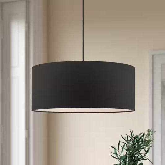 Hillcott 3-Light Black Pendant with Adjustable Hanging Cord - Modern Drum Shade