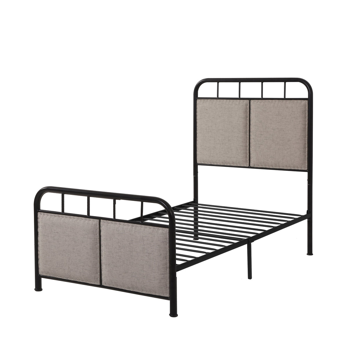 Twin Size Linen Upholstered Platform Metal Bed Frame