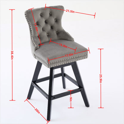Swivel Velvet Barstools with Button Tufted Decoration - Set of 2 with 360° Swivel - Wine Red