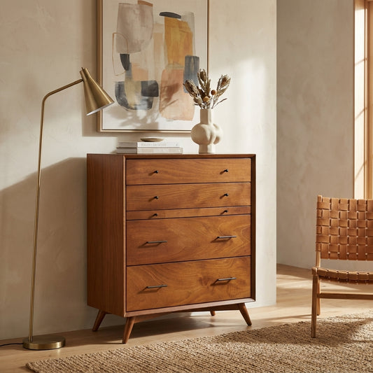 Flynn 4-Drawer Chest with Pull-Out Tray, Chestnut