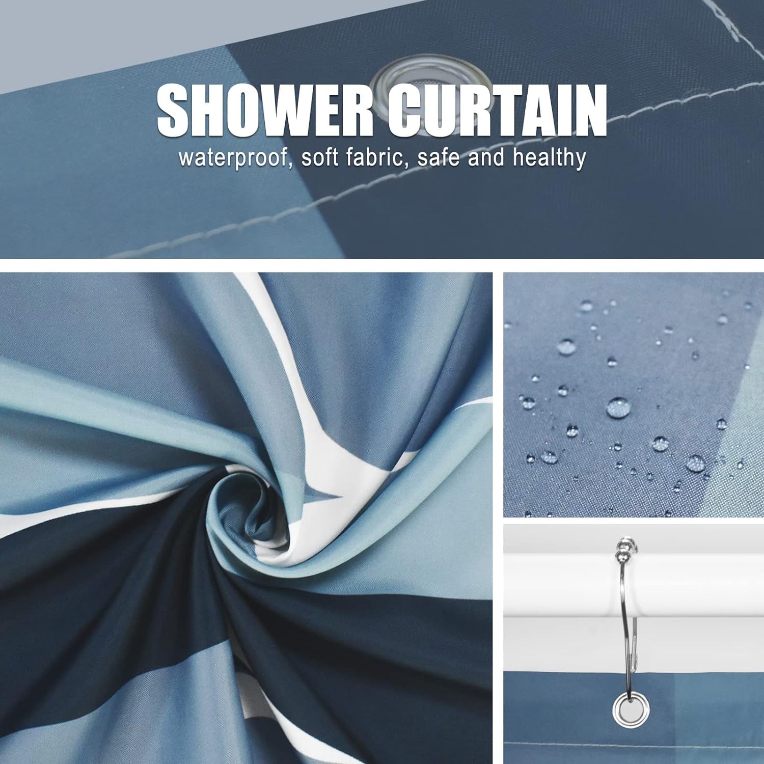 Aegean Blue Fabric Bath Shower Curtain W 54 X H 72,Waterproof Design and Polyester, Quick-Drying, Heavy Weight, Stall Size Shower Curtains Set for Bathroom,Machine Washable with 8 Hooks