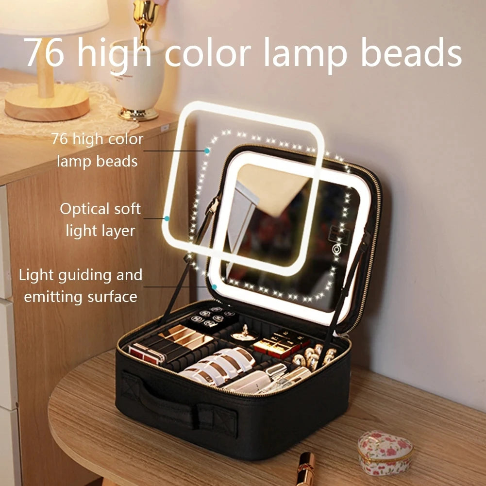 Smart LED Cosmetic Case with Mirror - Fashionable Travel Makeup Bag