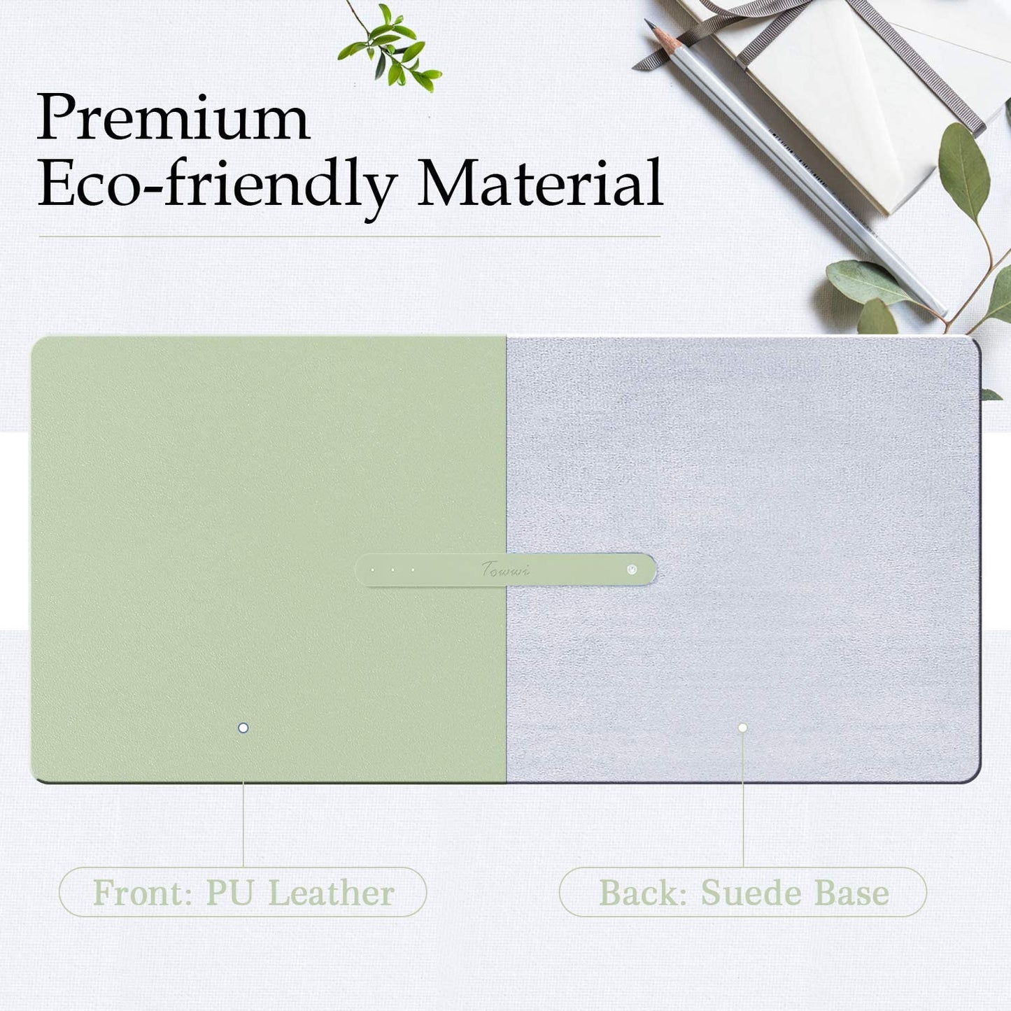 PU Leather Desk Pad with Suede Base, Multi-Color Non-Slip Mouse Pad, 32” X 16” Waterproof Desk Writing Mat, Large Desk Blotter Protector (Light Green)