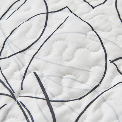 Tache Modern Abstract Leaf Line Art Foliage White Grey Black Gold Cushion Covers / Euro Sham (TJ3571)
