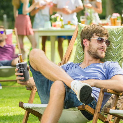 Fishing Beer Can Holder - Double Wall Vacuum Insulated Can Cooler, Powder Coated Stainless Steel "Gone Fishing"