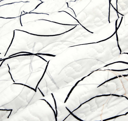 Tache Modern Abstract Leaf Line Art Foliage White Grey Black Gold Reversible Quilted Throw (TJ3571)
