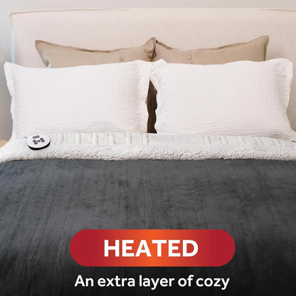 Sunbeam Royal Luxe Sherpa Night Fog Heated Blanket - Twin