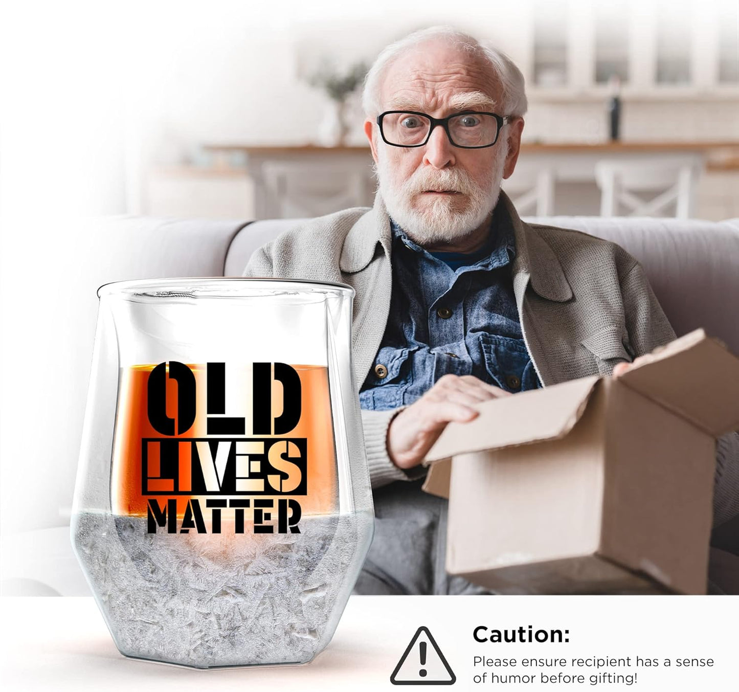 Freezer Whiskey Glass Gift for Old Dads and Grandads - Funny 7oz Insulated Frozen Drinking Glass, Gift for Uncle, Grandpa or any Dear Old Chap (Christmas, Birthday or Retirement)