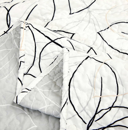 Tache Modern Abstract Leaf Line Art Foliage White Grey Black Gold Reversible Quilted Throw (TJ3571)