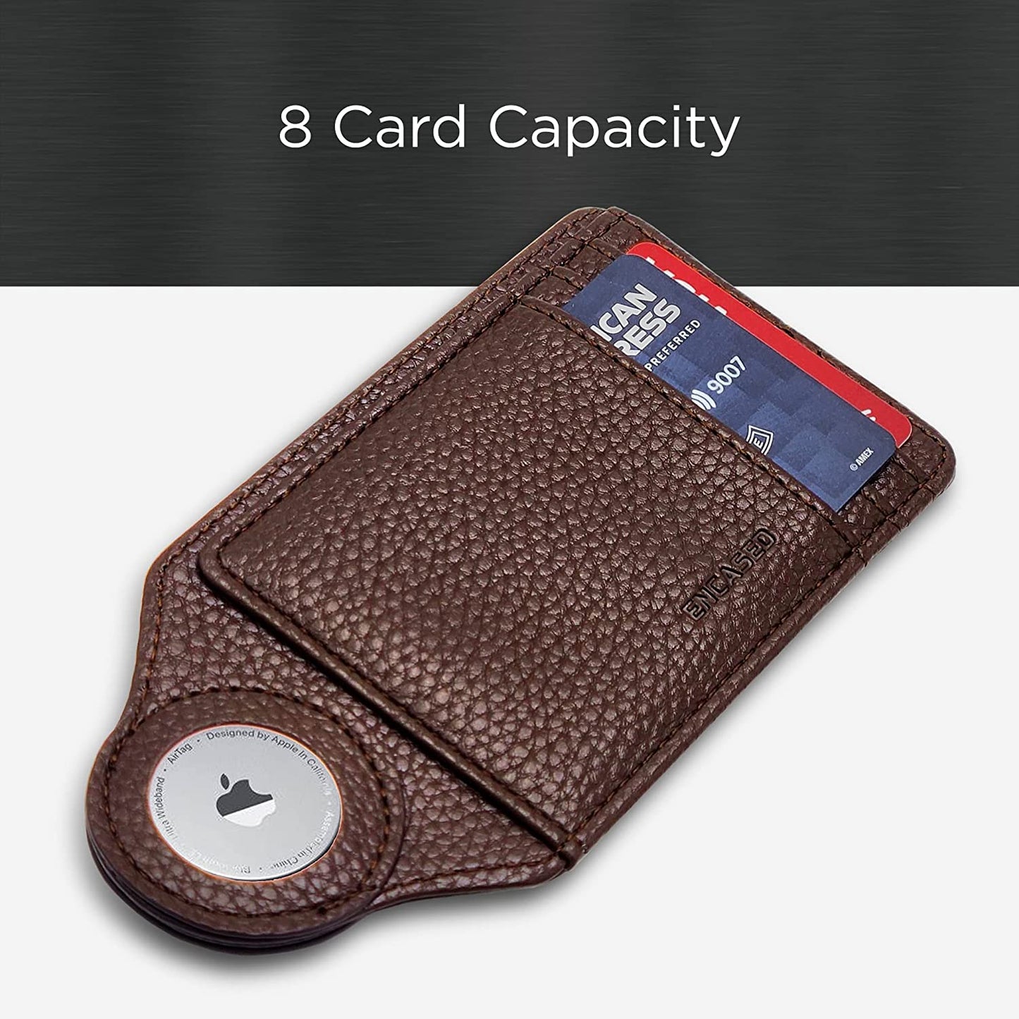 Worlds Slimmest Airtag Wallet for Men, Ultra-Thin Super Slim Profile (Deep Grain) PU Leather Card Holder Compatible with Apple AirTag