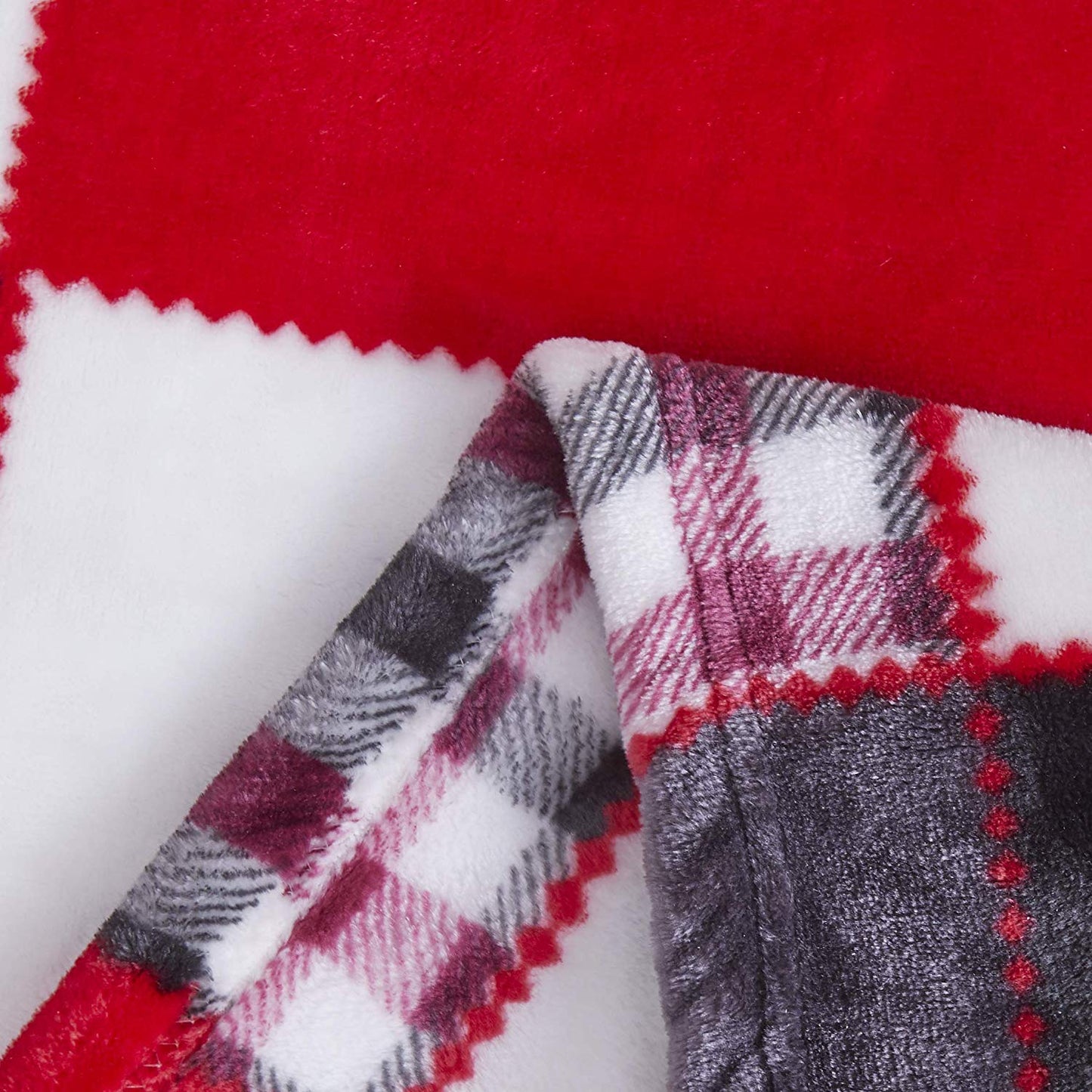 Tache Holiday Red Farmhouse Plaid Patchwork Flannel Throw Blanket (4025)