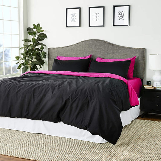 Cotton Reversible Hot Pink and Black Comforter Set with Zipper Cover