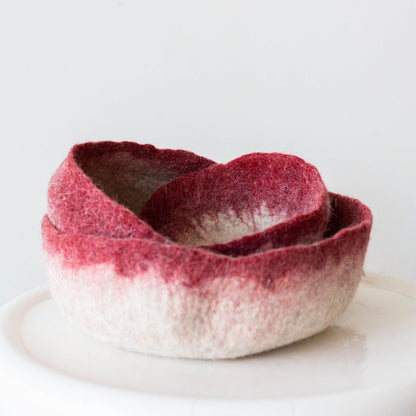 Berry Red Decorative Wool Nesting Bowls