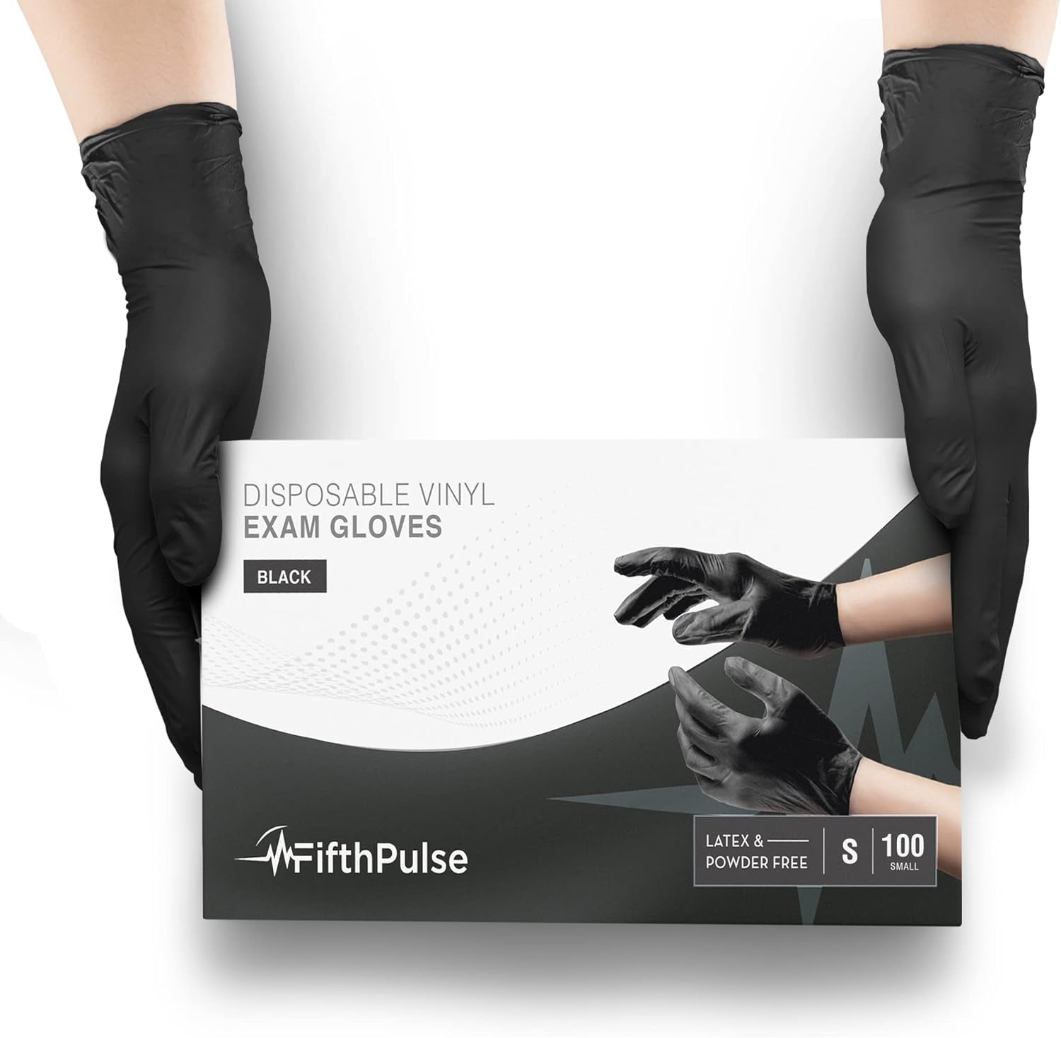 Black Vinyl Disposable Gloves 100 Pack - Powder-Free, Latex-Free Medical Exam Gloves, Small