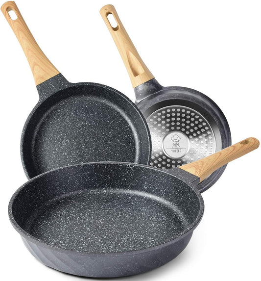 Frying Pans Nonstick, Induction Frying Pan Set Granite Skillet Pans for Cooking Omelette Pan Cookware Set with Heat-Resistant Handle, Christmas Gift for Women (8" &9.5" &11")