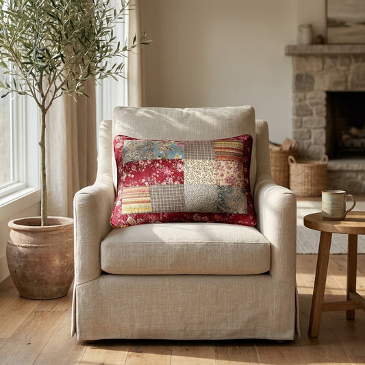 Tache Cotton Patchwork Beige Burgundy Paisley Floral Fairy Tale Tea Party Pillow Sham (DXJ103443)