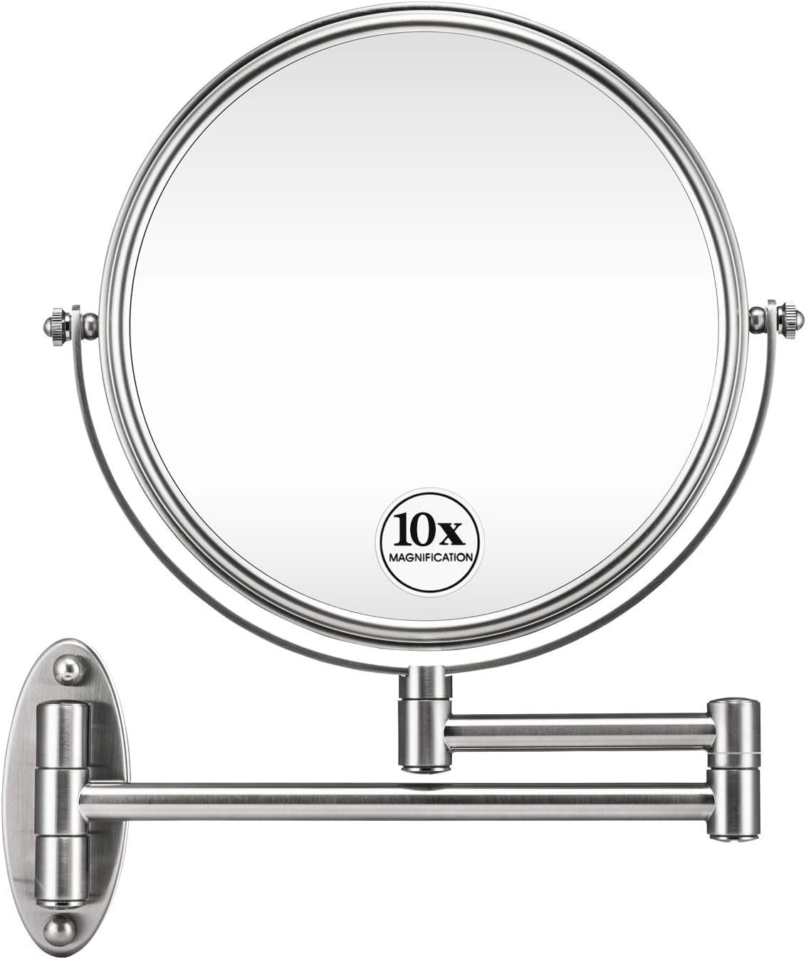 10X Wall Mounted Makeup Mirror - Double Sided Magnifying Makeup Mirror for Bathroom, 8 Inch Extension Brushed Nickel Mirror Finished