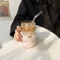 550ml Transparent Aesthetic Glass Cup with Straw - Bubble Tea, Juice, Coffee Glass Mug for Home Use