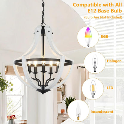 5-Light Farmhouse Chandelier with Dual-Mount Design - White