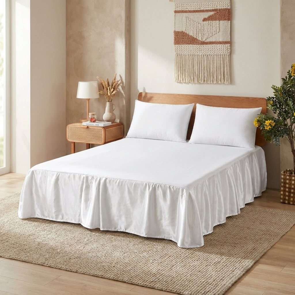 Satin Platform Bed Skirt in Bright White with a 14-Inch Drop