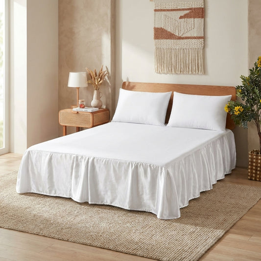 Satin Platform Bed Skirt in Bright White with a 14-Inch Drop