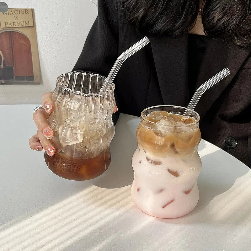 550ml Transparent Aesthetic Glass Cup with Straw - Bubble Tea, Juice, Coffee Glass Mug for Home Use