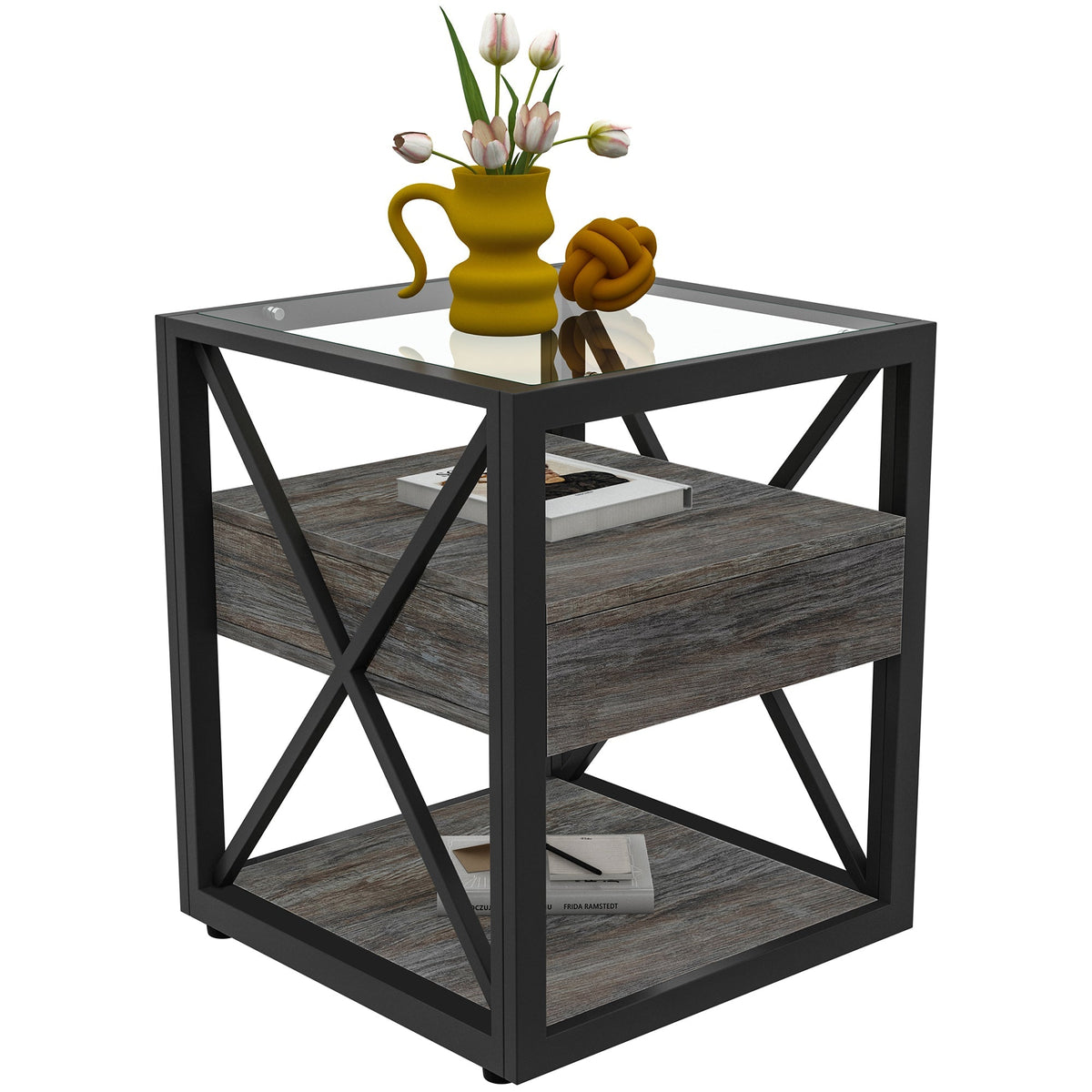 Modern End Tables with Drawer - Set of 2 Nightstands