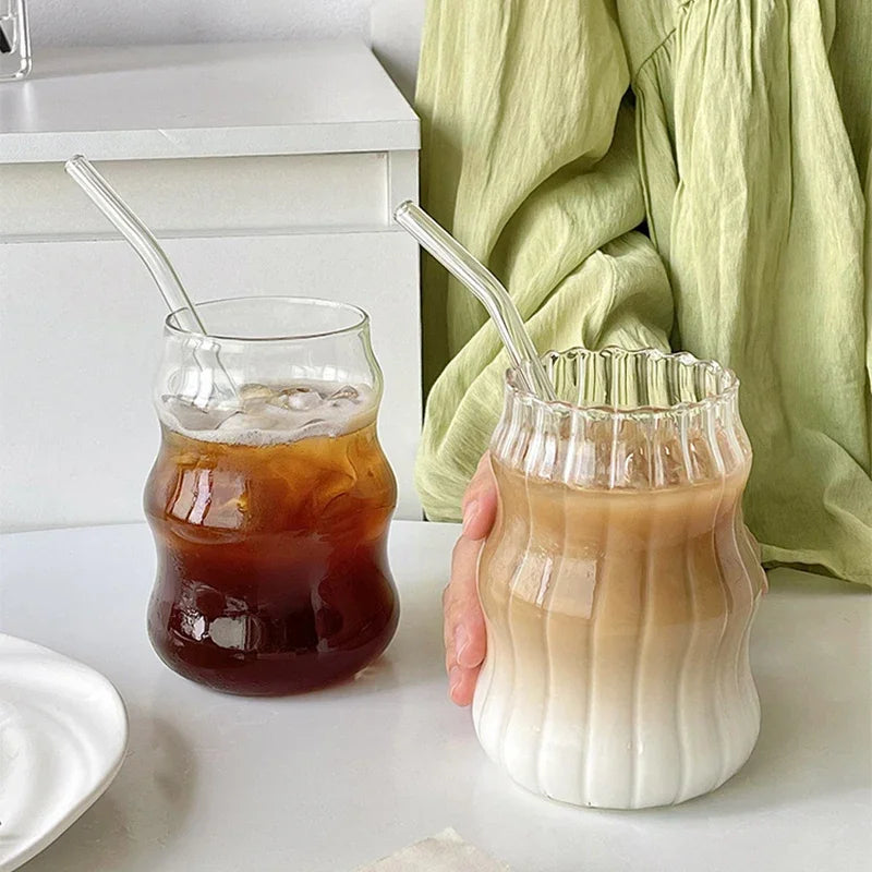 550ml Transparent Aesthetic Glass Cup with Straw - Bubble Tea, Juice, Coffee Glass Mug for Home Use