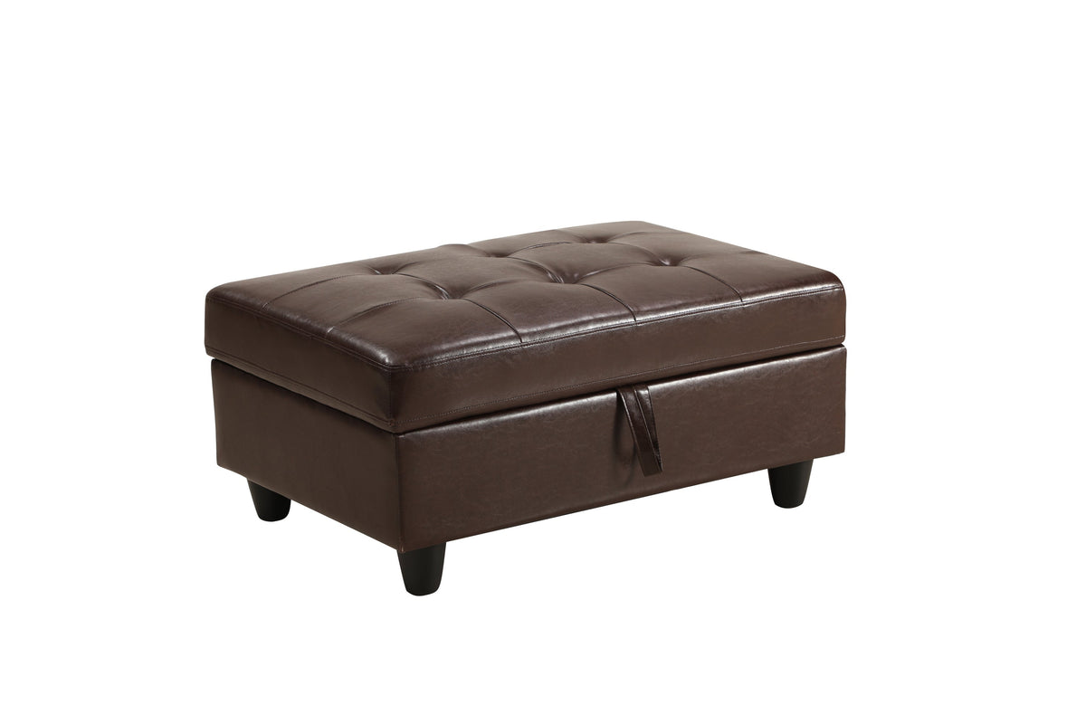 Brown Faux Leather Sectional Sofa Set with Left-Facing Chaise - Brown