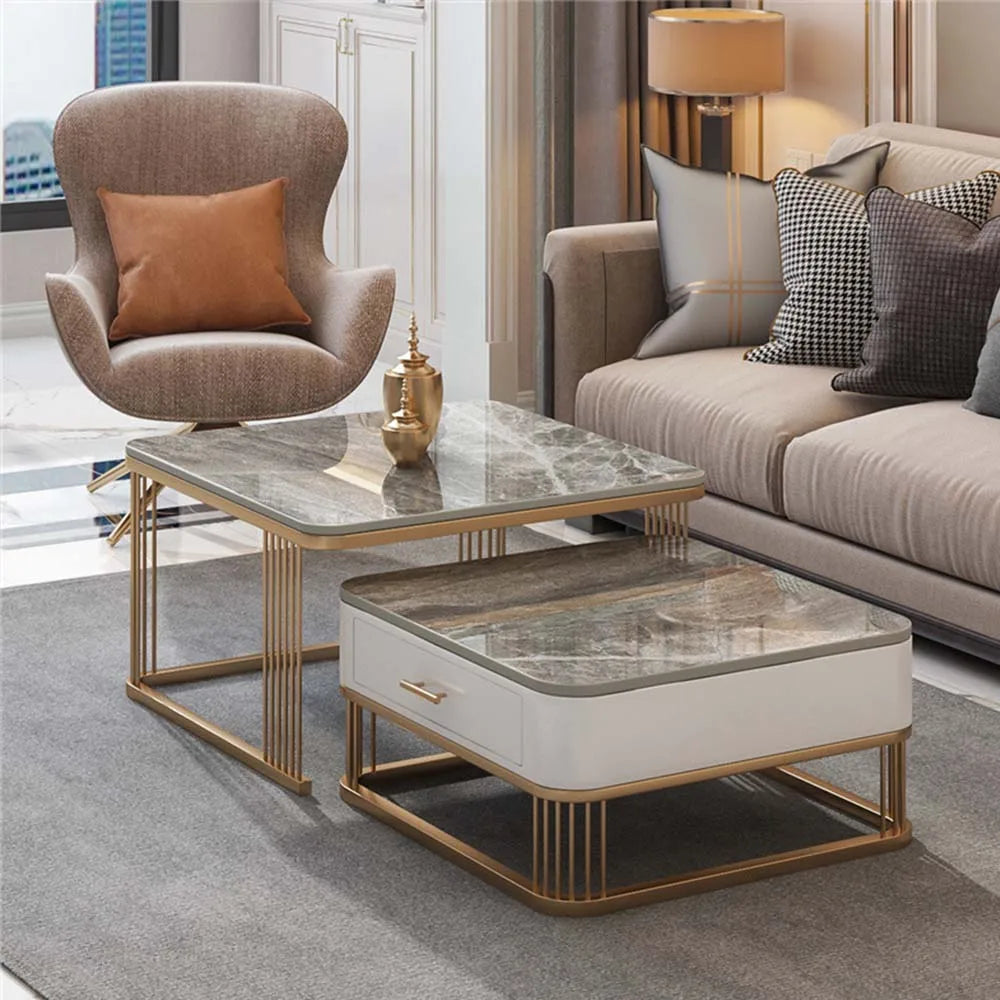 Square Low Coffee Table with Storage Drawers