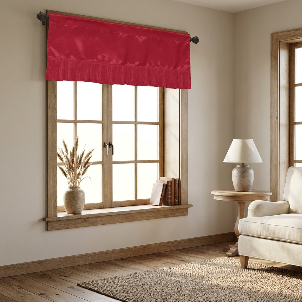 Polyester Satin Valance, Ruffled Edge, Bright Red
