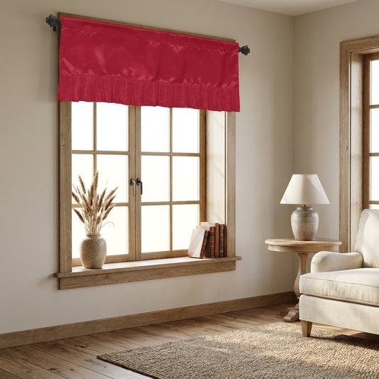 Polyester Satin Valance, Ruffled Edge, Bright Red