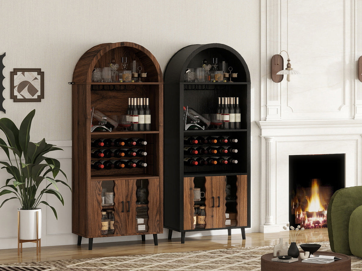 71' Farmhouse Arched Wine Bar Cabinet