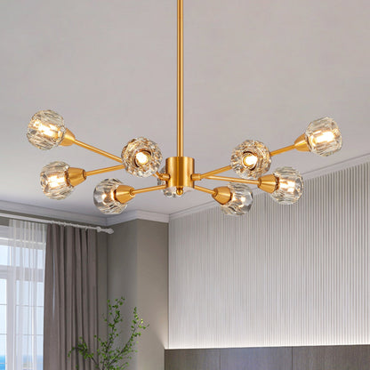 28" Modern Crystal Chandelier with 9 Lights - Golden