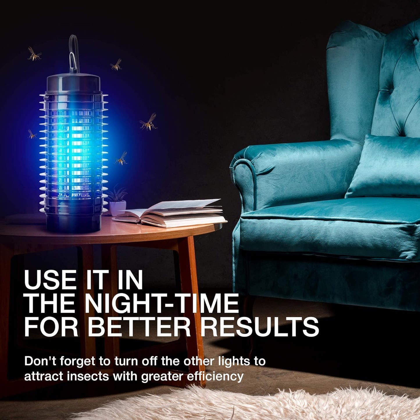 Indoor Bug Zapper - 1000V Fly, Fruit Fly, Gnat, and Mosquito Killer Lamp for Home