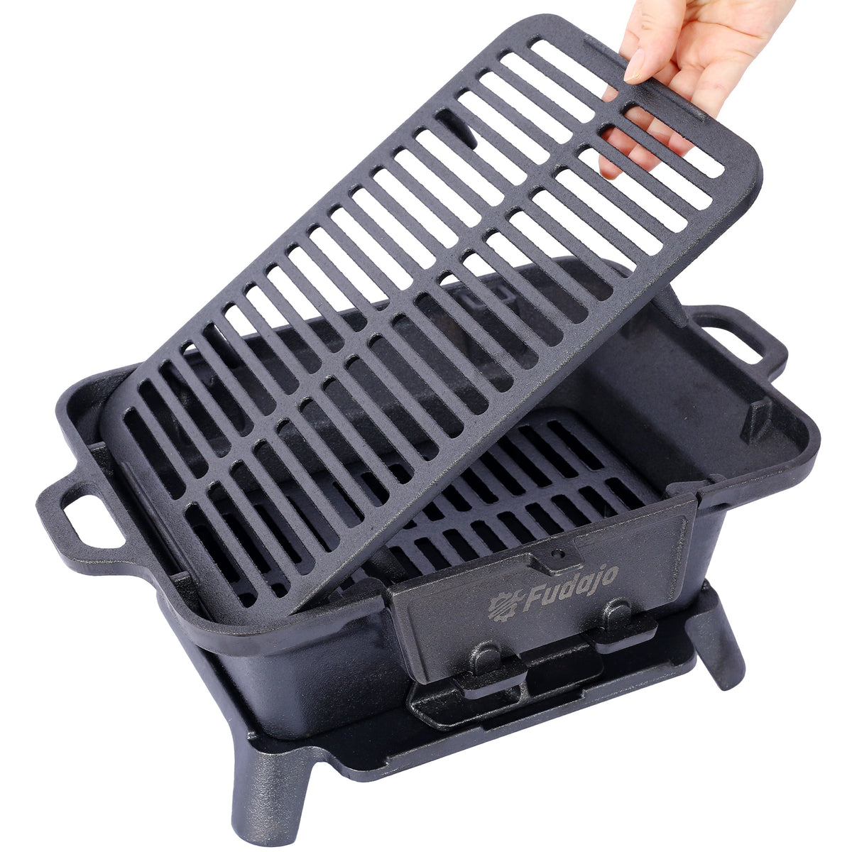 Oval Cast Iron Grill with Enamel Coating - Charcoal Tabletop Skillet