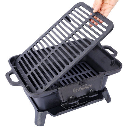 Oval Cast Iron Grill with Enamel Coating - Charcoal Tabletop Skillet
