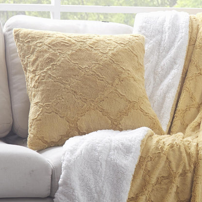 Tache Faux Fur Mustard Yellow Moroccan Lattice Pattern Cushion Cover / Euro Sham (3397)
