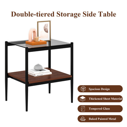 Rectangle End Table Set with Gray Tempered Glass Tops - Gray