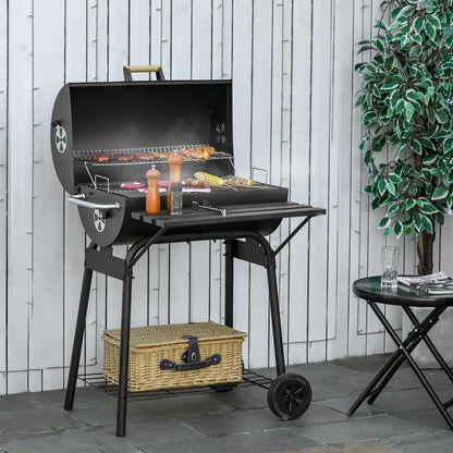 30-Inch Portable Barrel Charcoal BBQ Grill with Thermometer - Steel