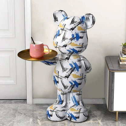 Large Graffiti Bear Statue FRP | Modern Nordic Style Home Decor | Creative Storage Organization Ornament for Home and Office